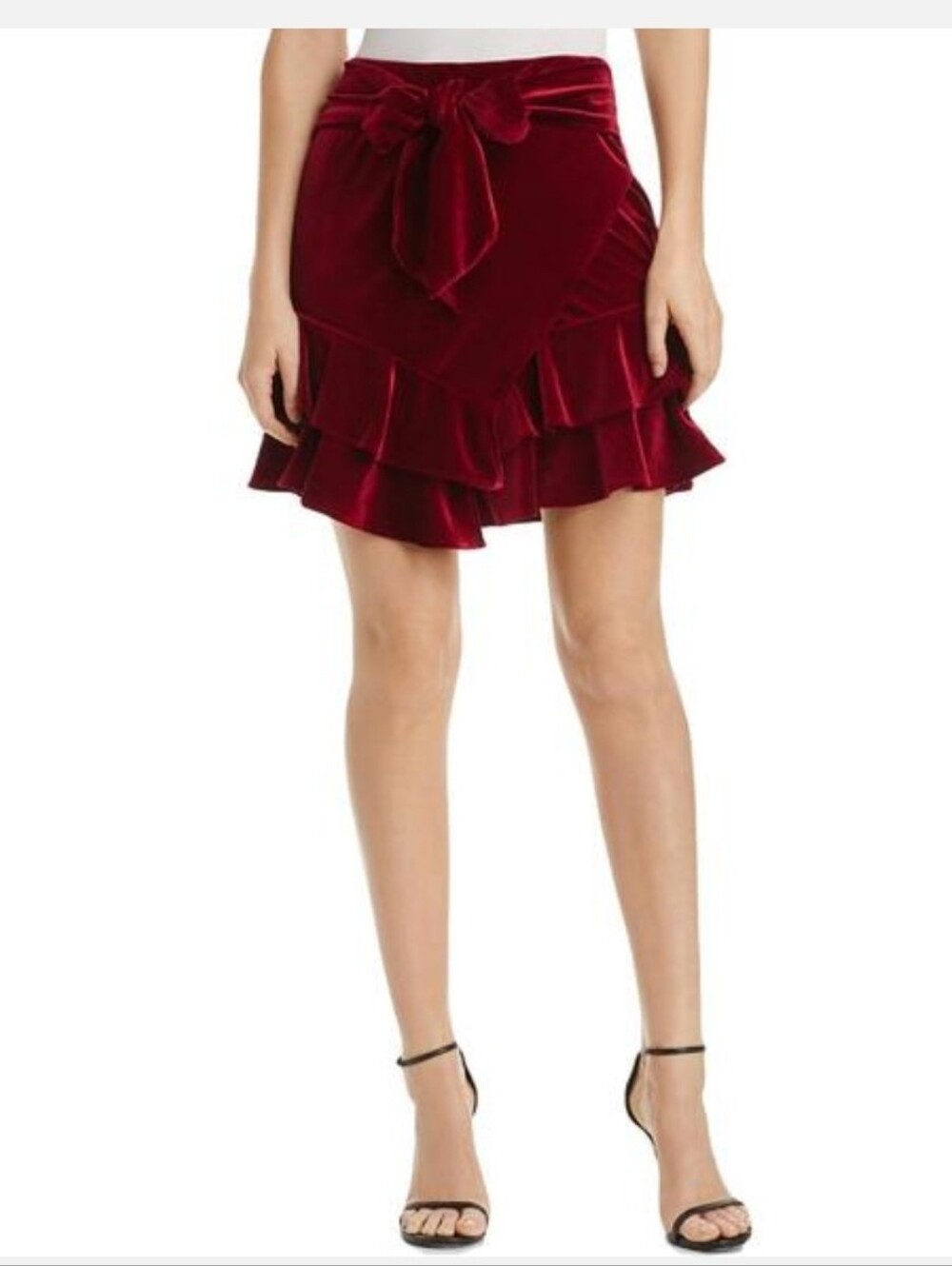 NWT Wine Velvet Ruffle Tie-Waist Ruffle Mini Skirt Holiday- Aqua Nordstrom Small